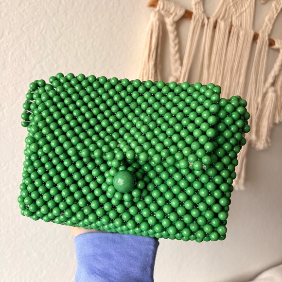 Handbags - Green Beaded Clutch